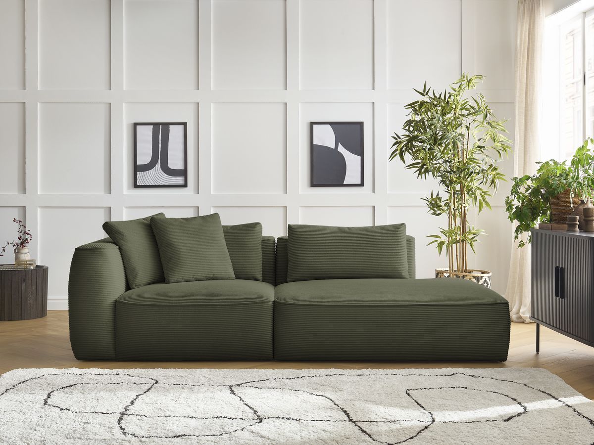 Bobochic Leopold Sofa 3-Sitzer Cordsamt Hellgrün Armlehne links
