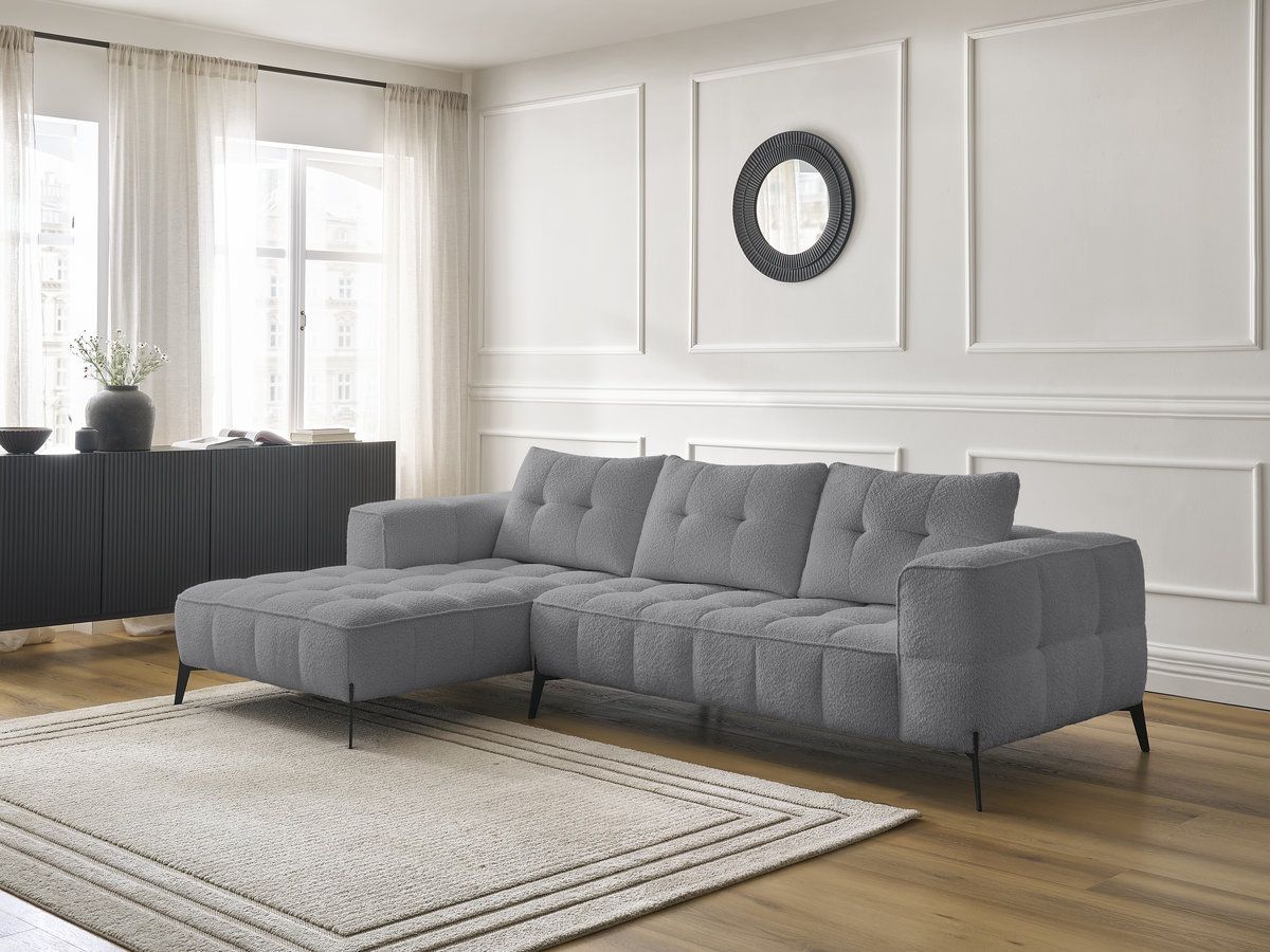 Bobochic Anis Ecksofa Bouclé-Stoff Dunkelgrau Ecke links