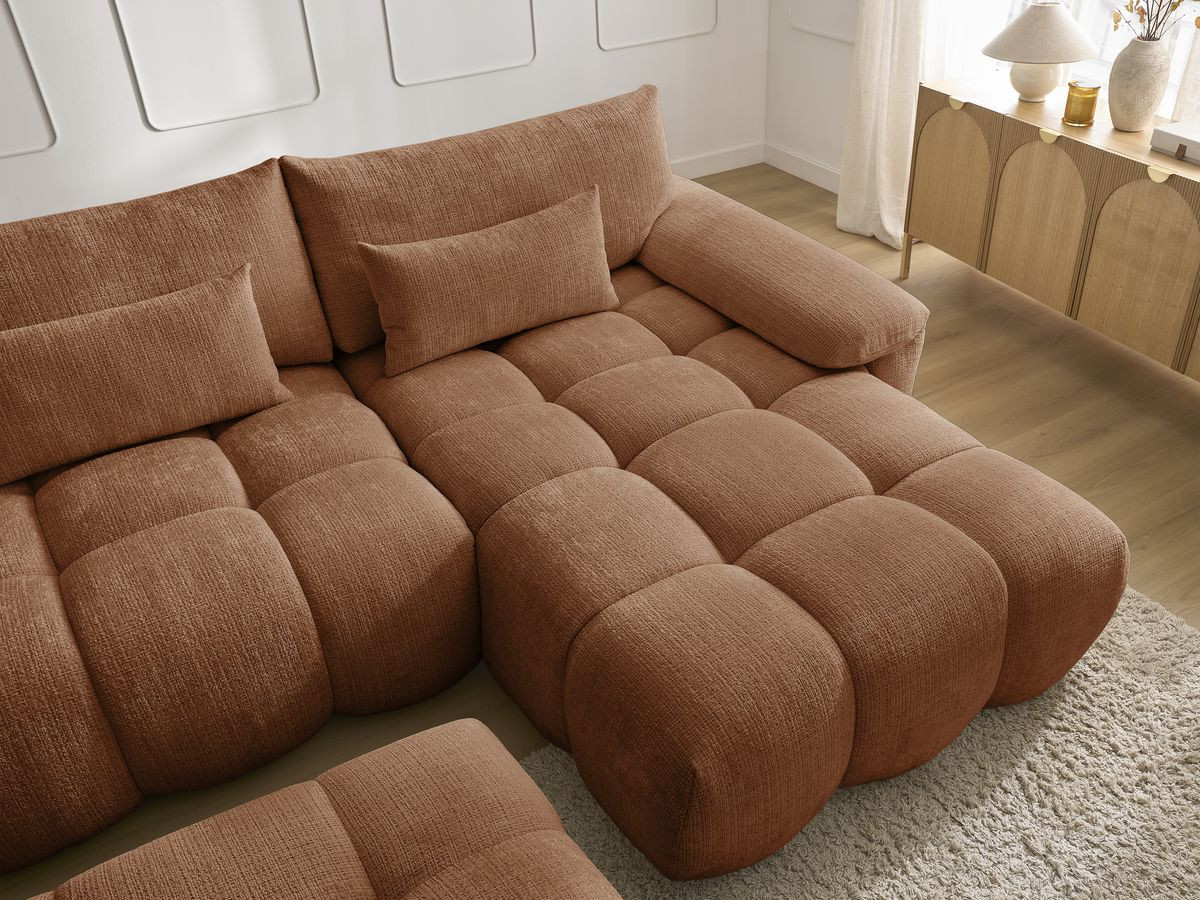 Bobochic Ivane Ecksofa mit Pouf Strukturstoff Orange Ecke rechts