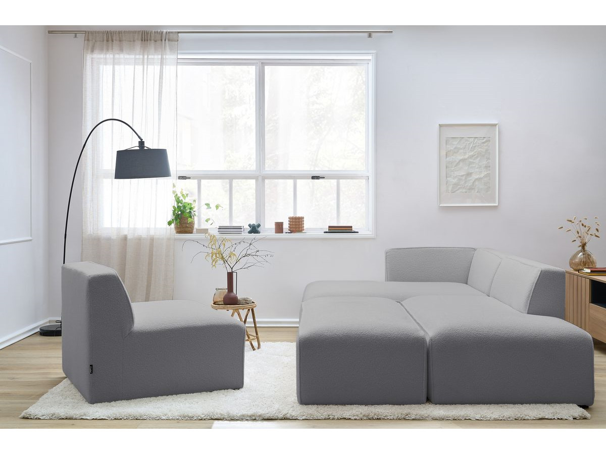 Bobochic Megeve Ecksofa mit Pouf Bouclé-Stoff Hellgrau Ecke links