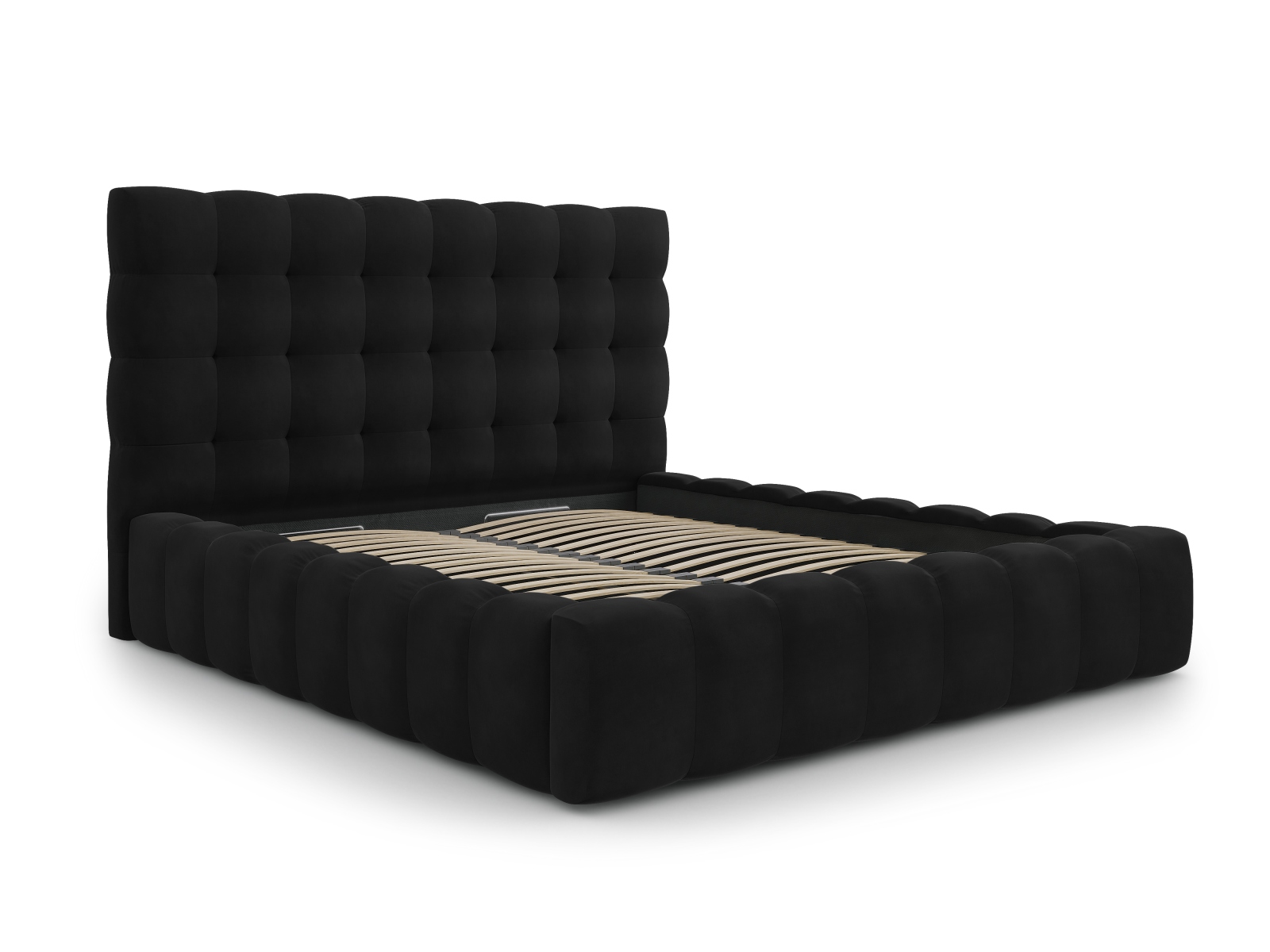 Micadoni Stauraumbett mit Kopfteil Mamaia Samt Bluvel Schwarz 180x200