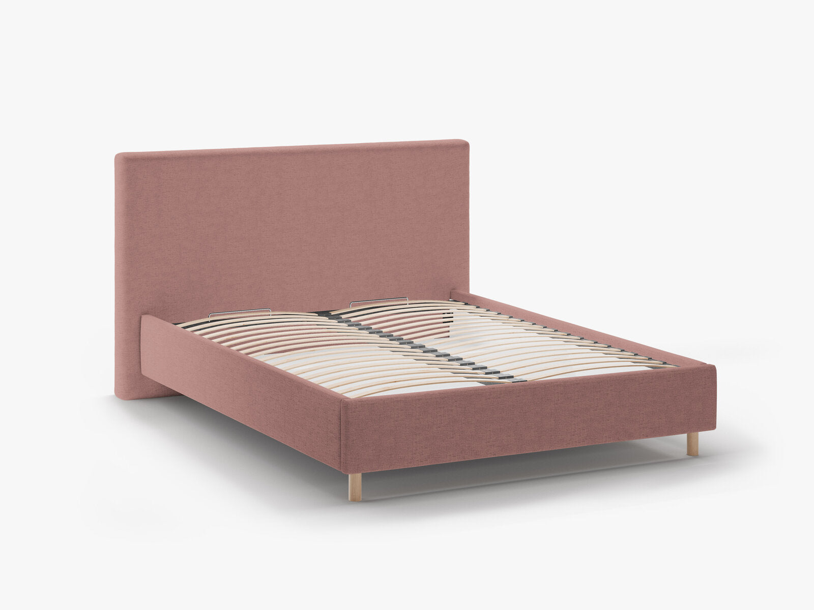 Micadoni Stauraumbett mit Kopfteil Eloise Strukturierter Stoff Moly Dunkelrosa 140x200