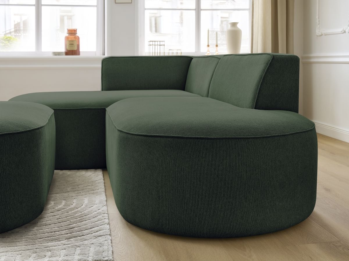 Bobochic Rousseau Ecksofa mit Pouf Melange-Stoff Grün Ecke links