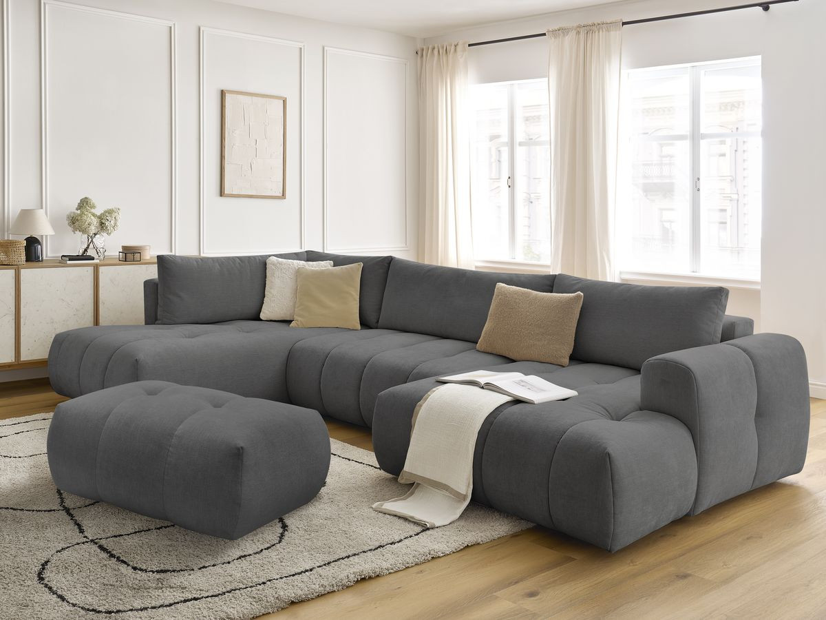 Bobochic Fuji Wohnlandschaft mit Pouf Stoff Dunkelgrau Ecke rechts