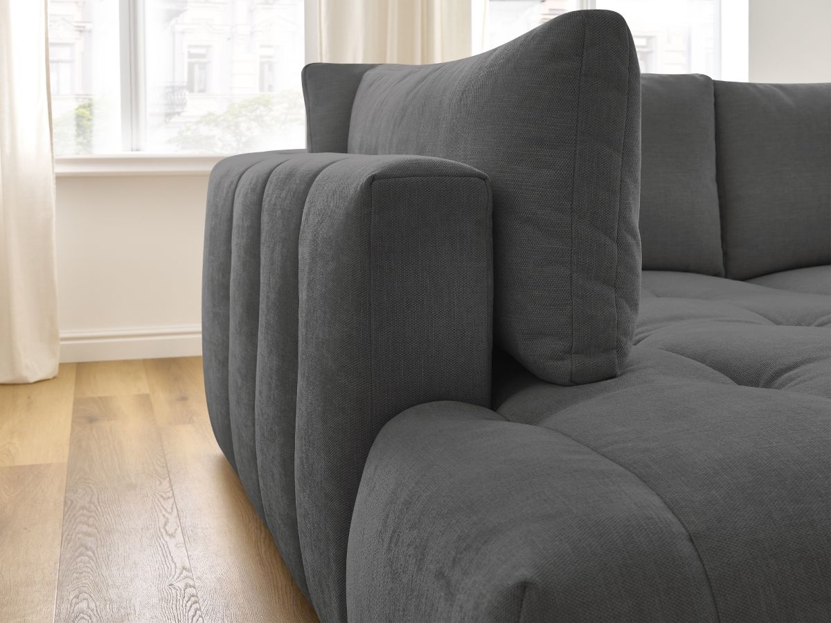 Bobochic Fuji Ecksofa mit Schlaffunktion und Bettkasten 282 × 204 cm Stoff Dunkelgrau Ecke links