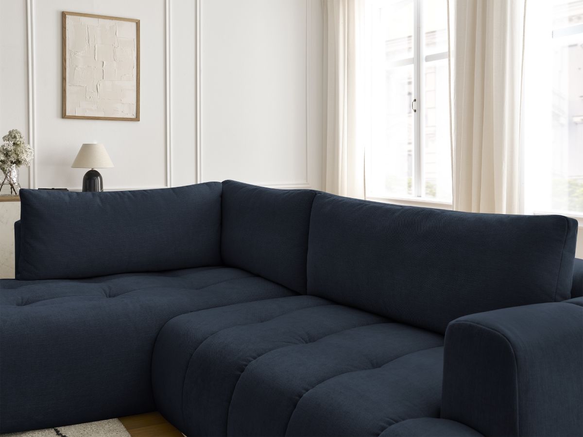 Bobochic Fuji Ecksofa mit Schlaffunktion und Bettkasten 282 × 204 cm Stoff Dunkelblau Ecke links