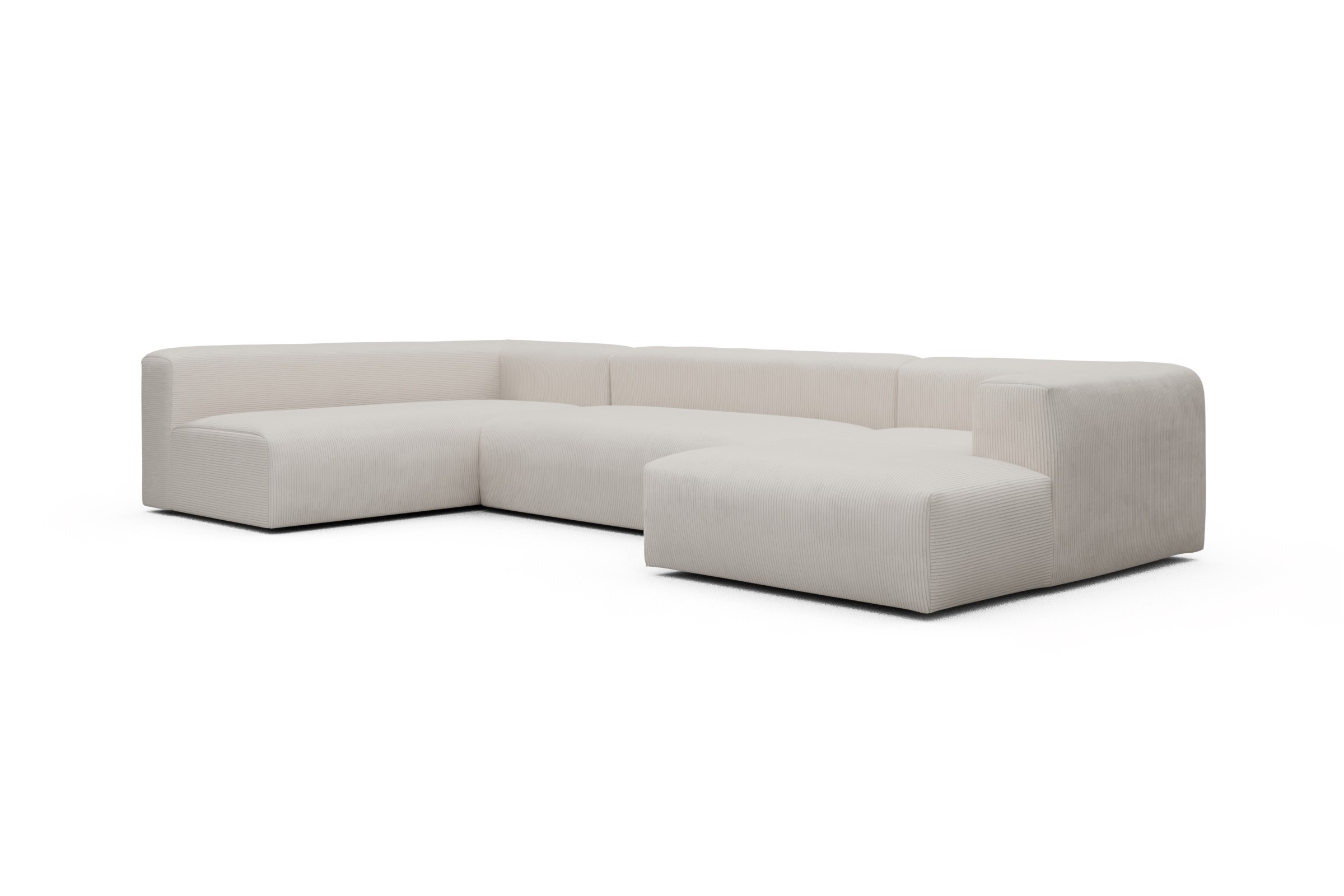 Wohnlandschaft Fred Chaiselongue rechts mit 2-Sitzer und lange Armlehne links Kord Corduroy 594-Ivory