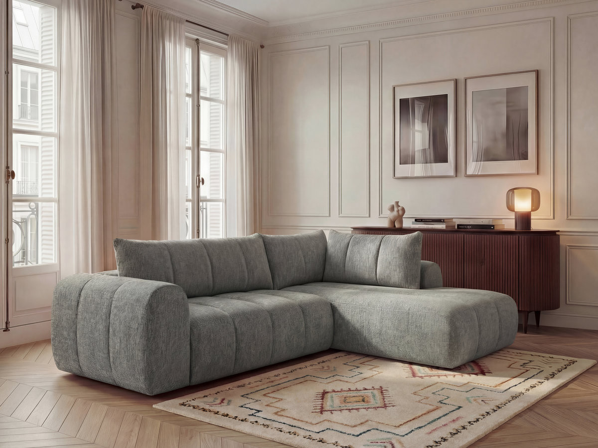 Bobochic Nesty Ecksofa in L-Form, 256 cm Melange-Stoff Dunkelgrau Ecke rechts