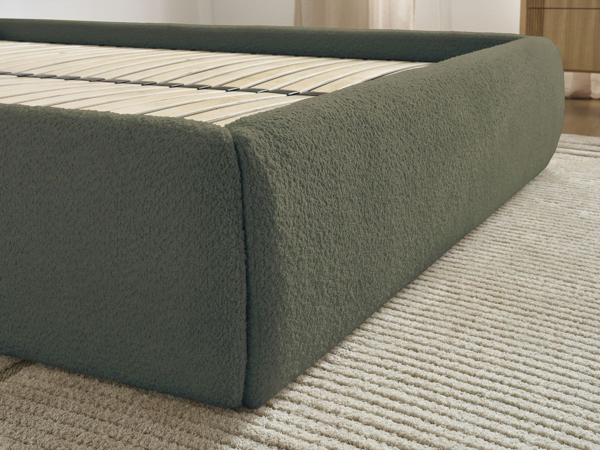 Bobochic Inera Bettgestell mit Bettkasten, ohne Kopfteil Bouclé-Stoff Grün, Liegefläche 140 × 190 cm