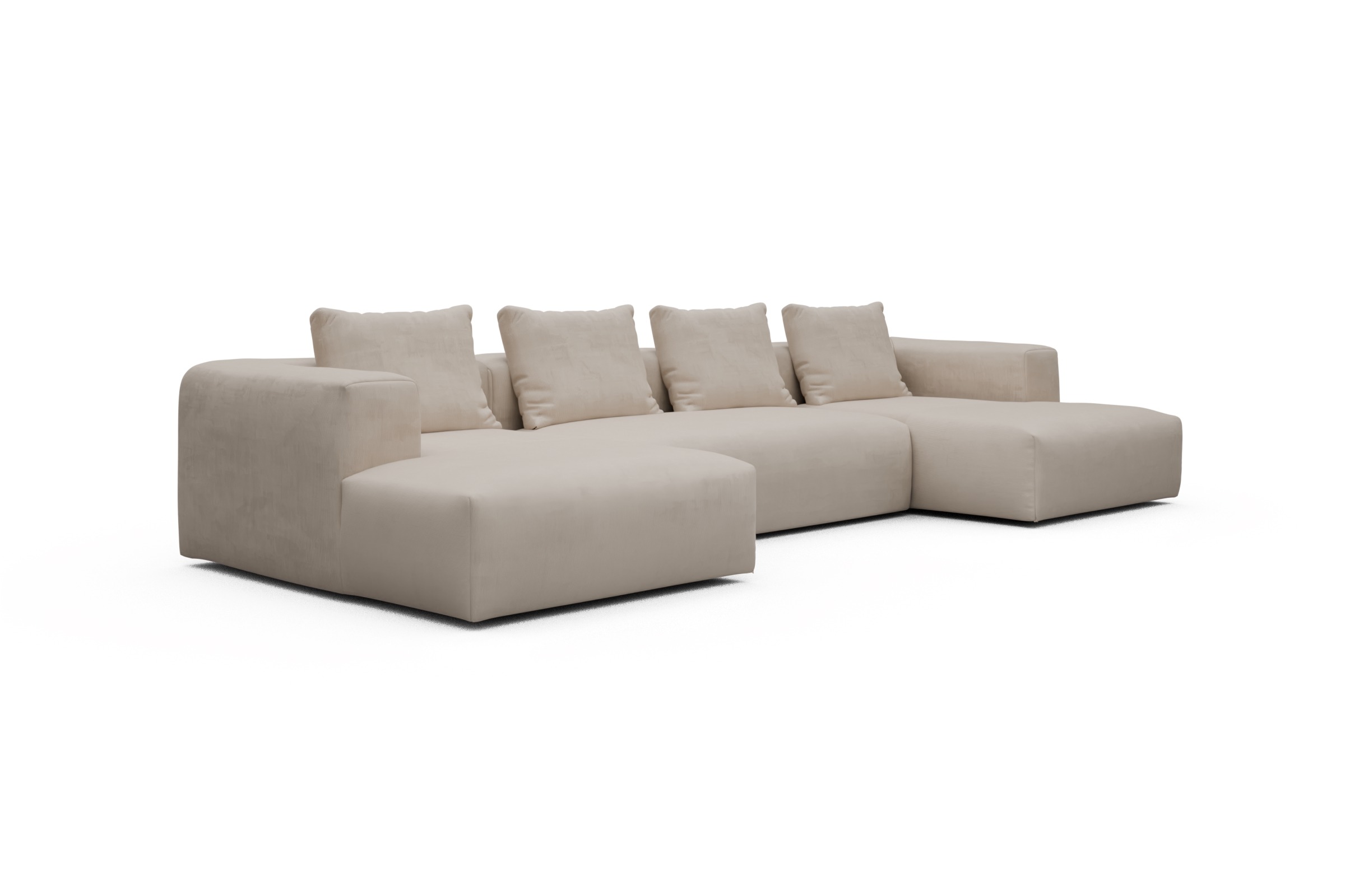 Wohnlandschaft Fred mit 2-Sitzer und Chaiselongue beidseitig Cordufine-Off-White