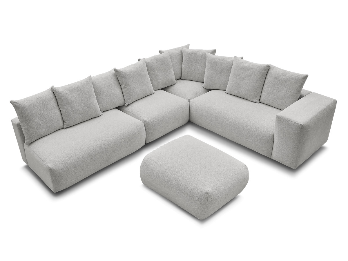 Bobochic Voltaire Ecksofa mit Pouf 322 × 268 cm Melange-Stoff Hellgrau Ecke rechts