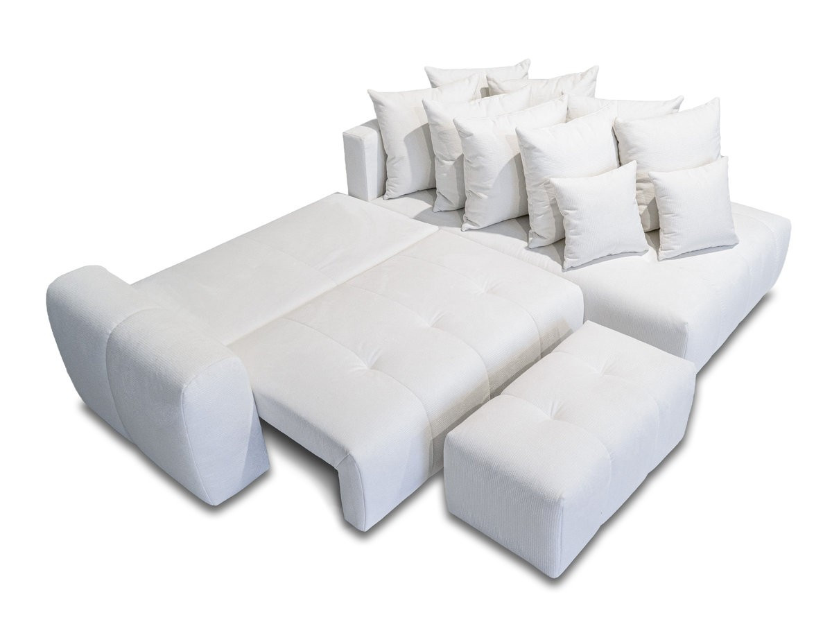 Bobochic Roxelane Ecksofa mit Schlaffunktion und Bettkasten und Pouf Melange-Stoff Weiß Ecke rechts