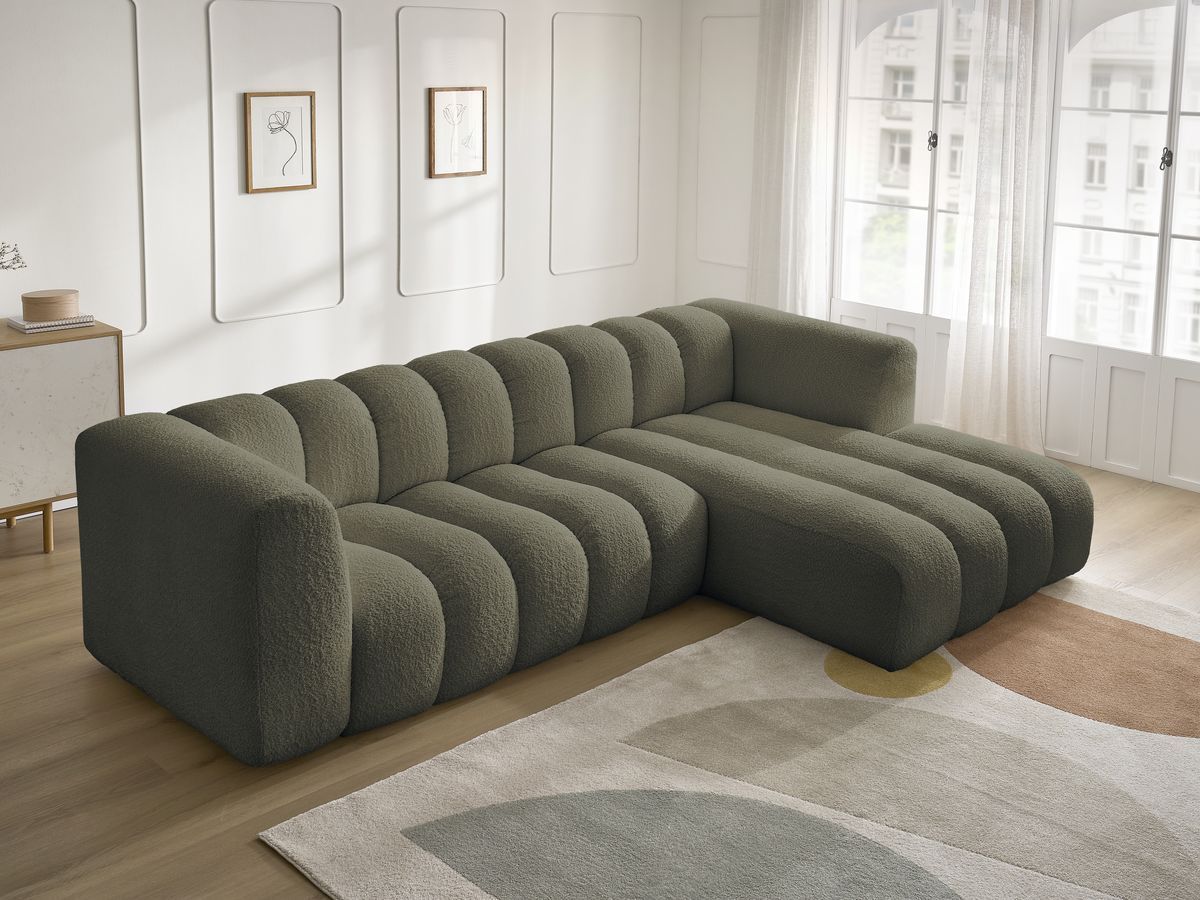 Bobochic Talia Ecksofa Bouclé-Stoff Grün Ecke rechts