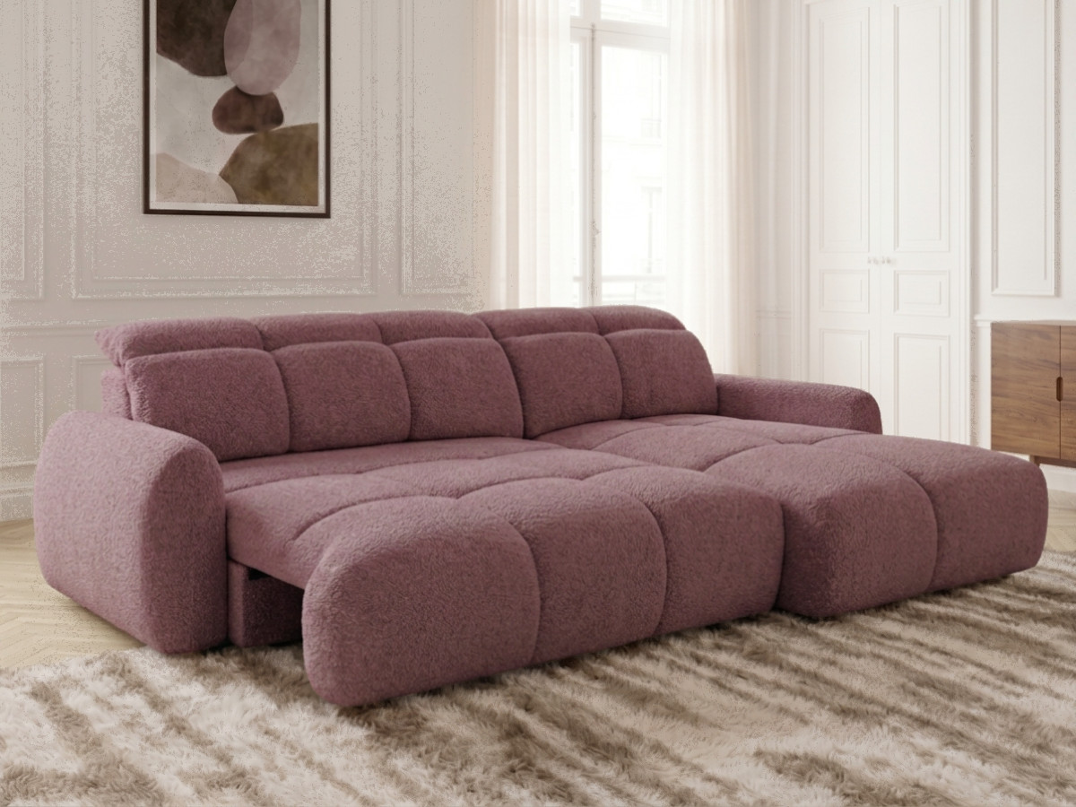 Bobochic Ruby Ecksofa mit Schlaffunktion und Bettkasten Chenille Rot Ecke rechts
