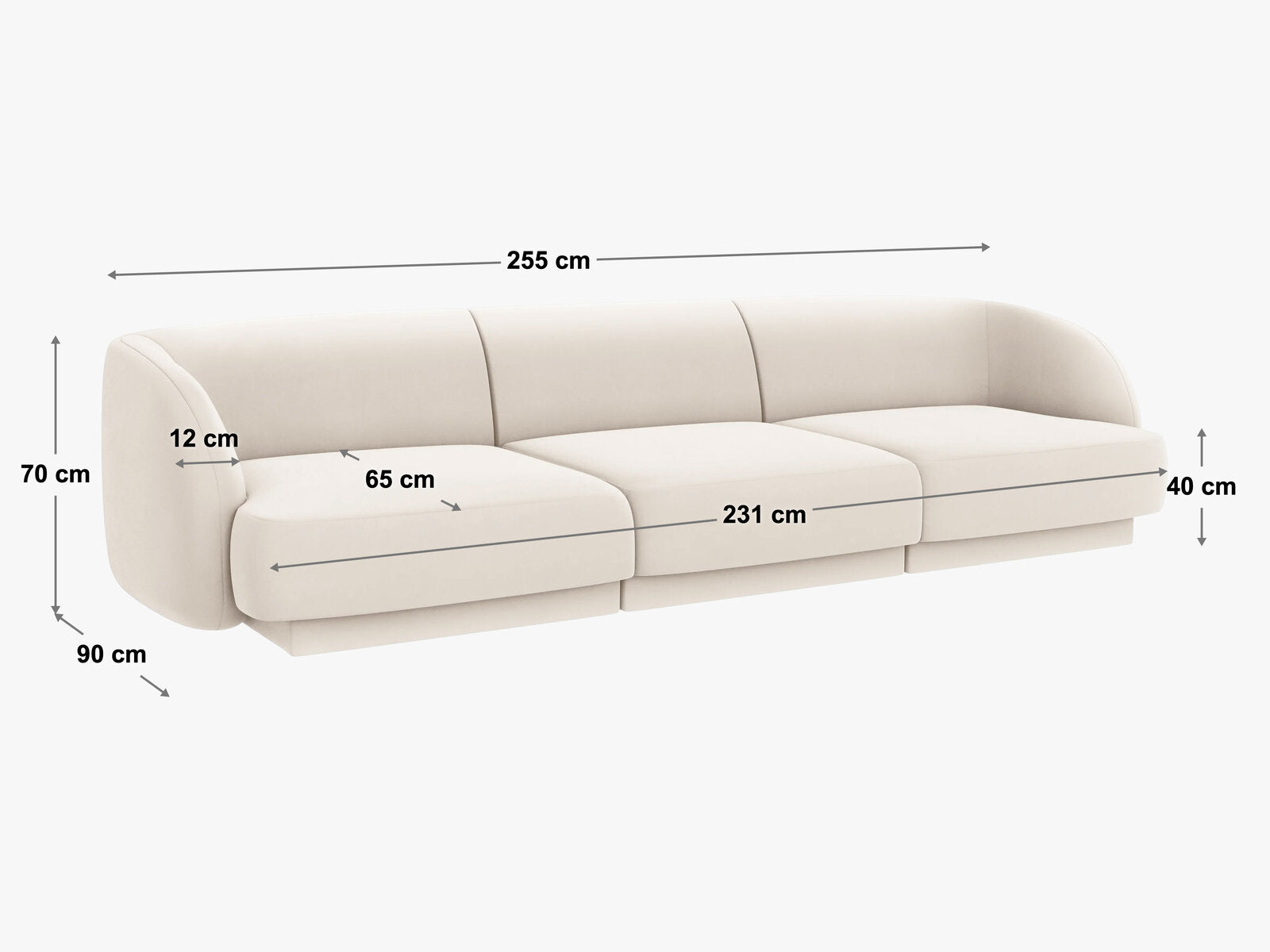 Micadoni Sofa Miley 3-Sitzer Chenille Haga Schwarz