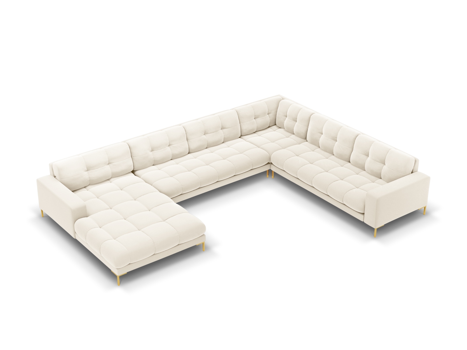 Cosmopolitan Design Panoramasofa Bali 7-Sitzer 327 cm Samt Bluvel Helles Beige Rechts Beine Gold