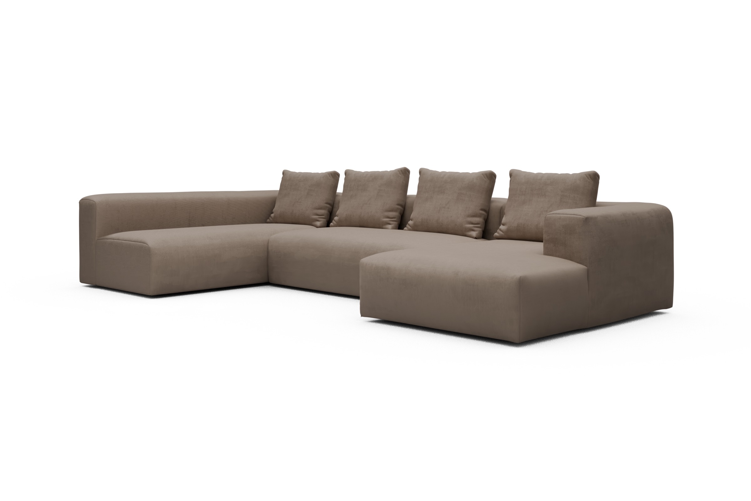 Wohnlandschaft Fred Chaiselongue rechts mit 2-Sitzer und lange Armlehne links Cordufine-Biege