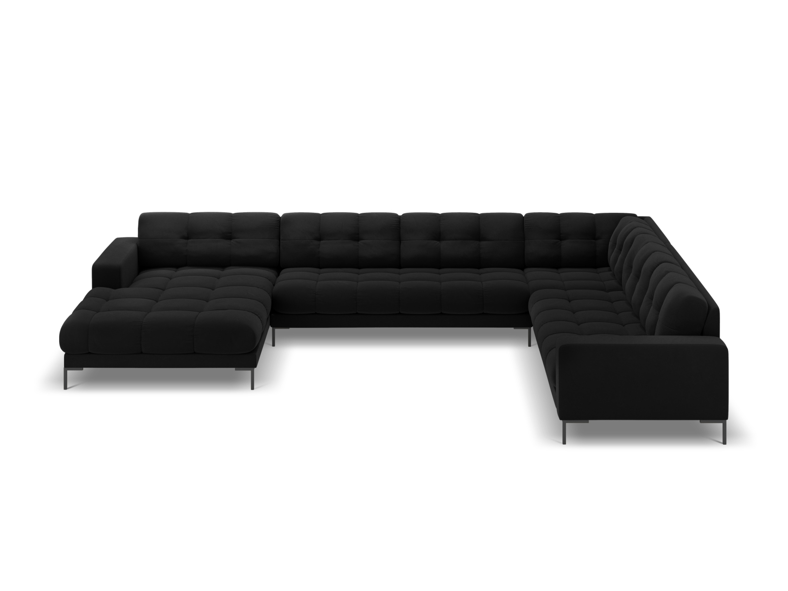 Cosmopolitan Design Panoramasofa Bali 7-Sitzer 327 cm Samt Bluvel Schwarz Rechts Beine Schwarzes Metall