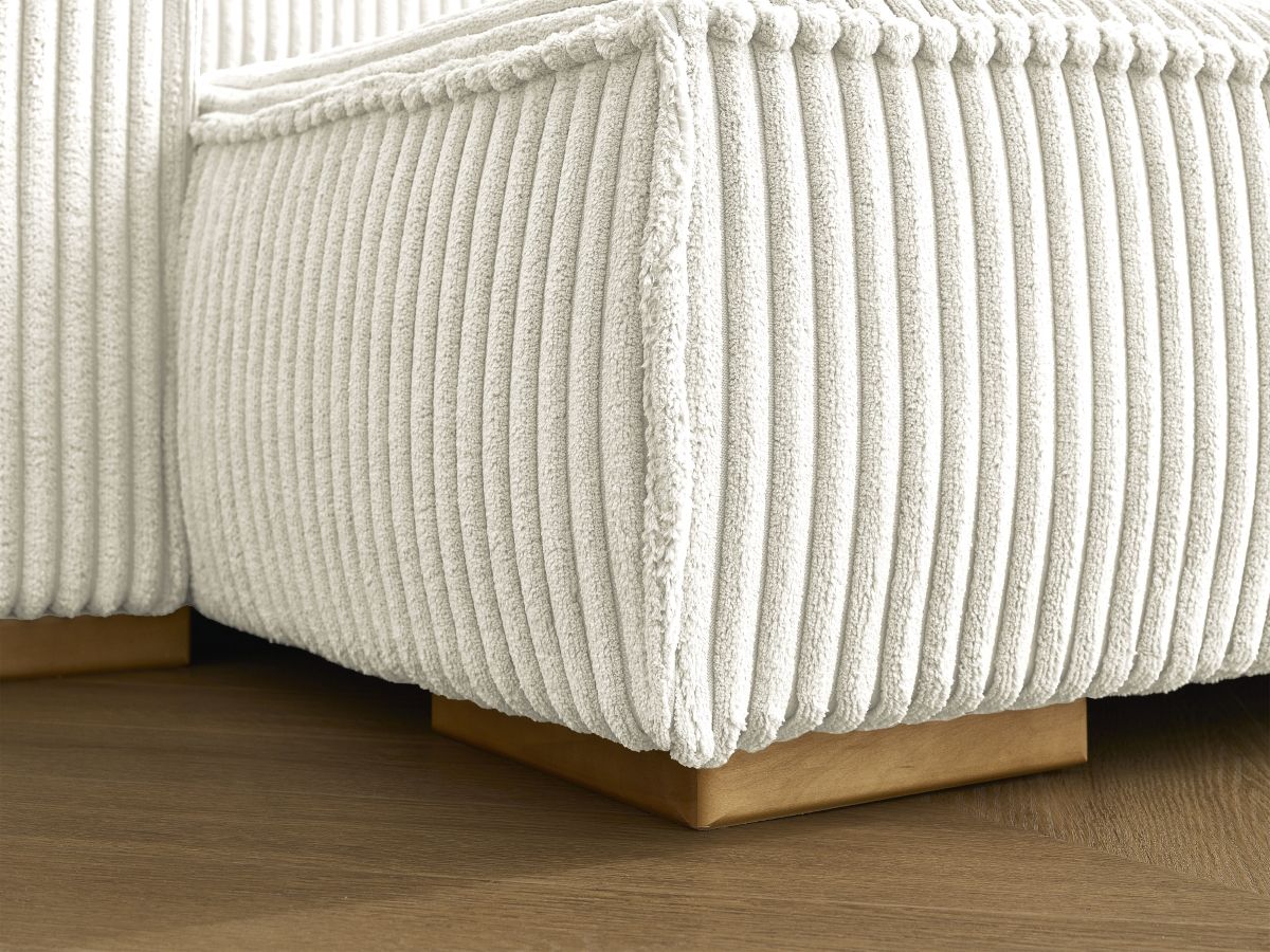 Bobochic Chelsea Ecksofa mit Schlaffunktion und Bettkasten und Pouf Breitcord weich Beige