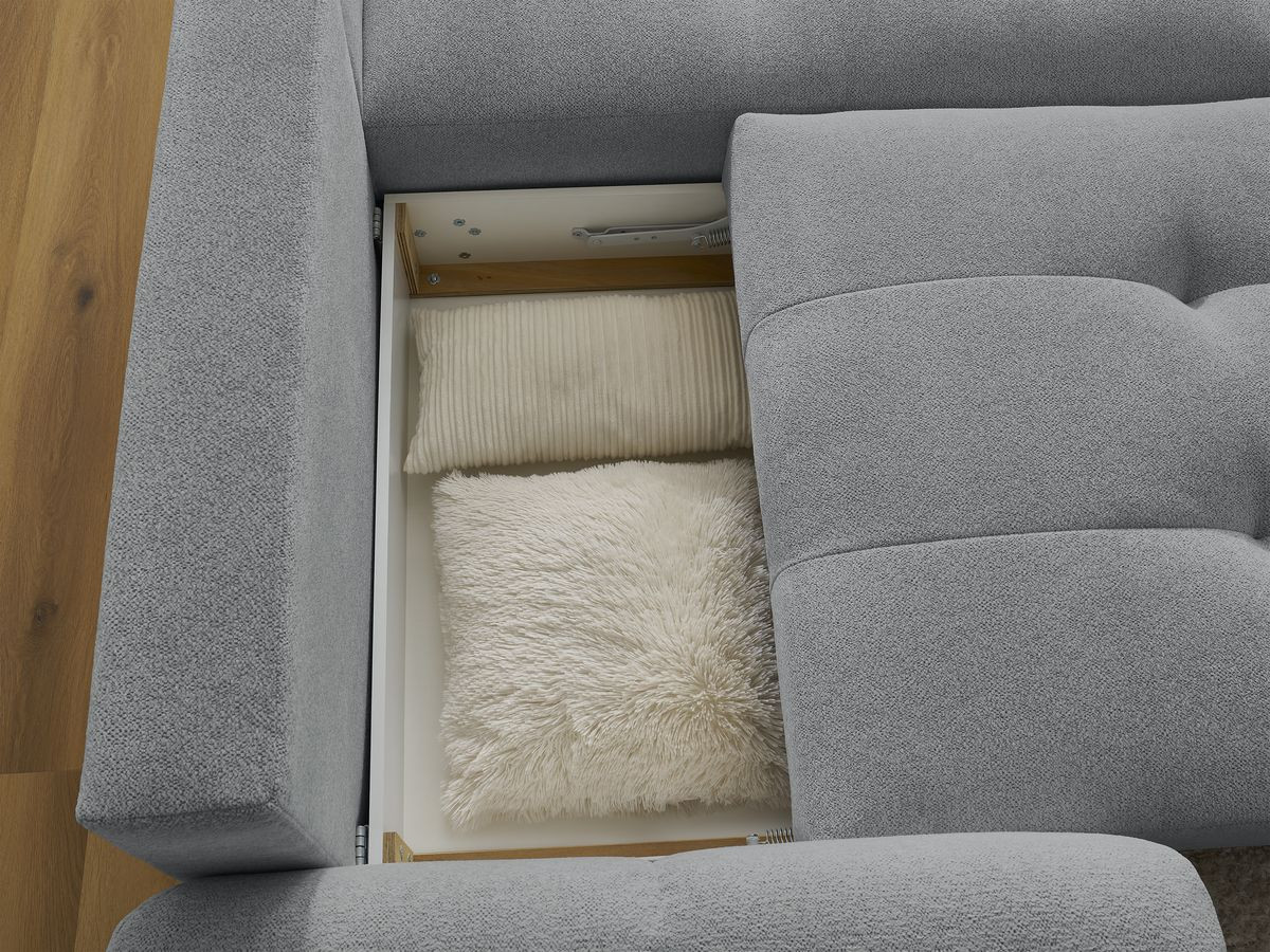 Bobochic Roxelane Ecksofa mit Schlaffunktion und Bettkasten und Pouf 258 × 150 cm Melange-Stoff Dunkelgrau Ecke rechts