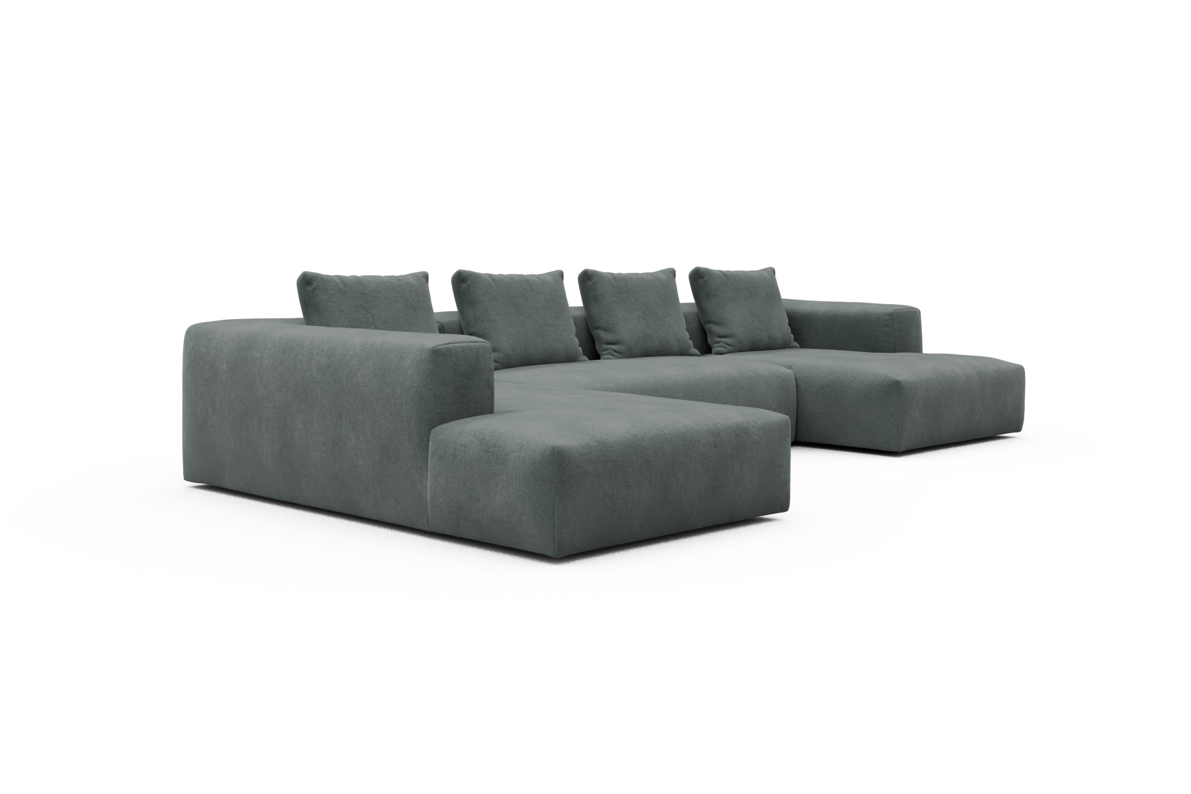 Wohnlandschaft Fred Relax-Ecke links mit 2-Sitzer und Chaiselongue rechts Samt Smooth 812-Silver-Grey