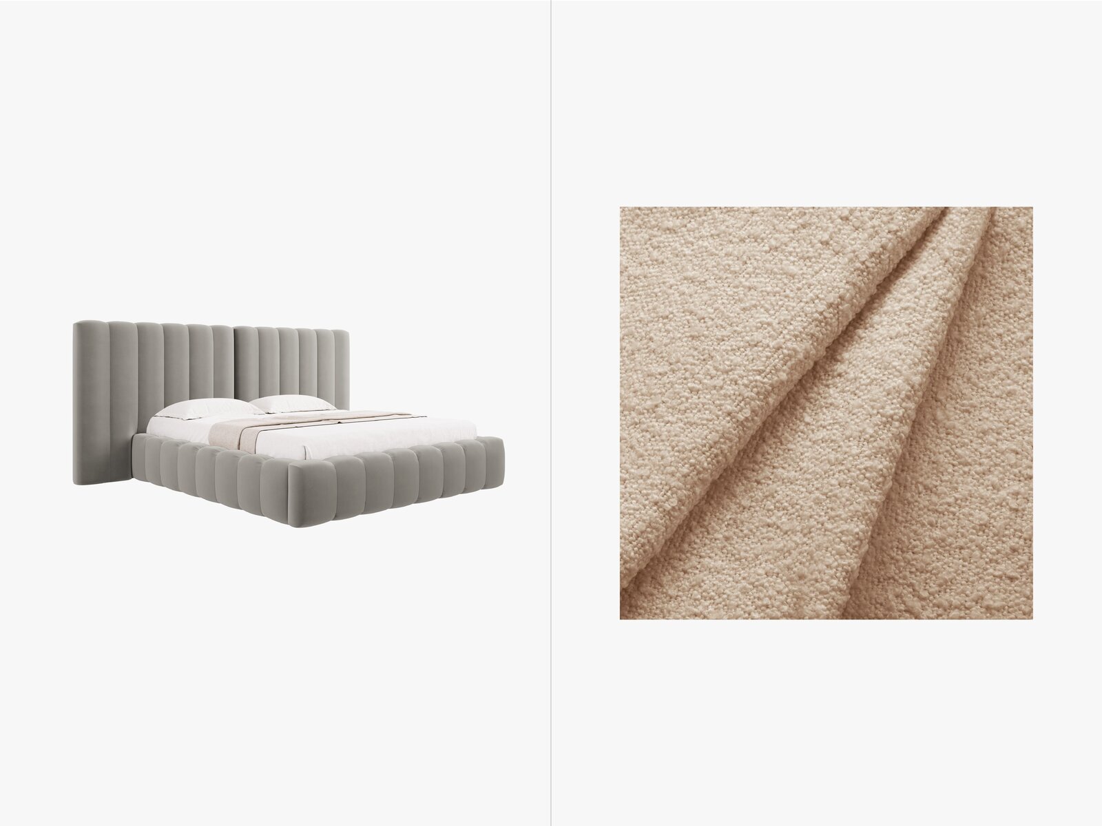 Micadoni Bett Kelp mit Doppelkopfteil Boucle Baloo Beige 140x200