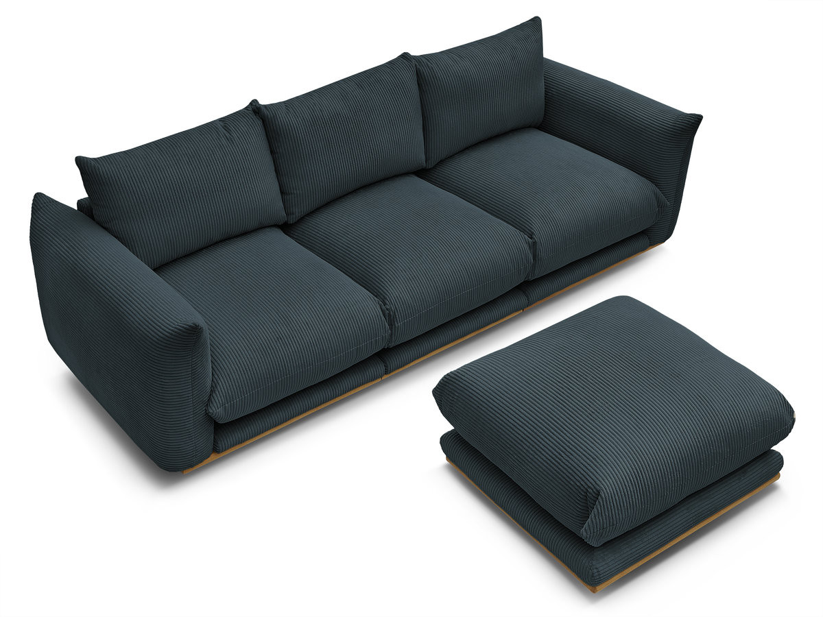 Bobochic Ernest Sofa 3-Sitzer mit Pouf 266 × 106 cm Cordsamt Dunkelblau