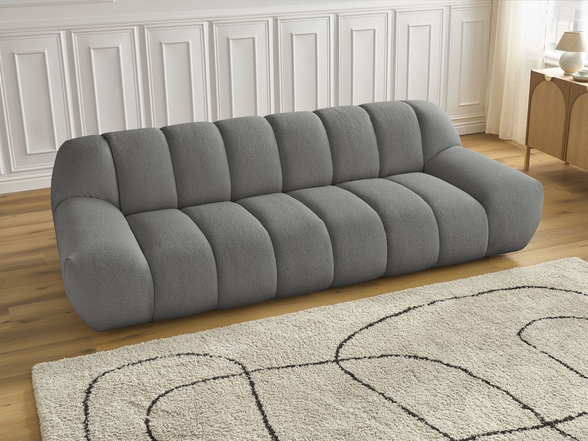 Bobochic Hayden Sofa 3-Sitzer Bouclé-Stoff Dunkelgrau