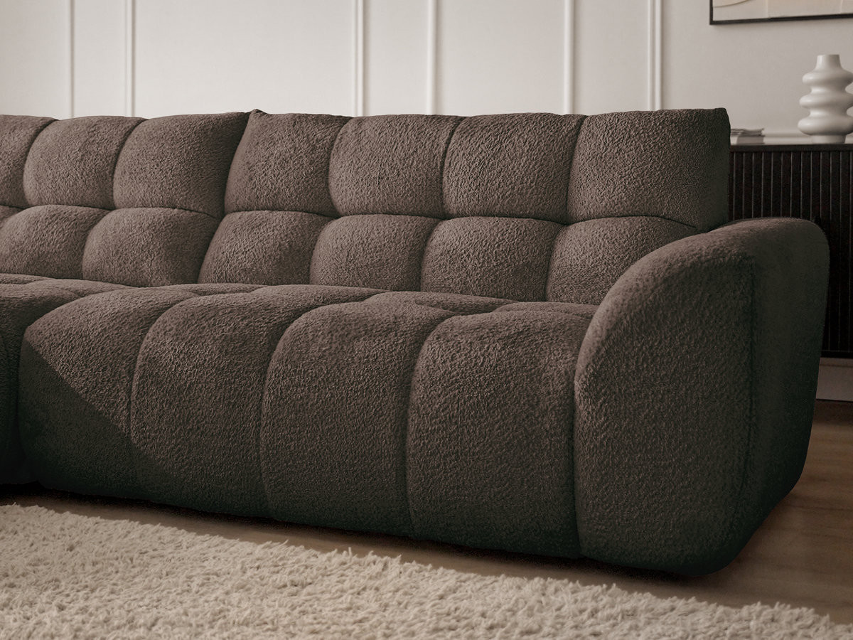 Bobochic Jaya Ecksofa mit Pouf Chenille Braun Ecke links