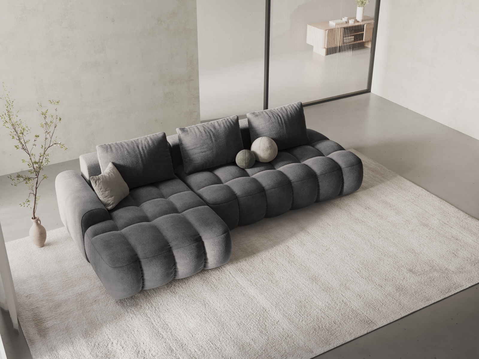 Cosmopolitan Design Ecksofa Linz 3-Sitzer offen mit Schlaffunktion Samt Vogue Grau Links