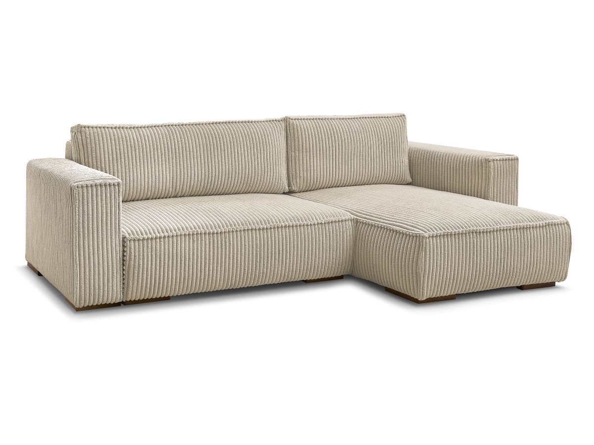 Bobochic Chelsea Ecksofa mit Schlaffunktion und Bettkasten Breitcord weich Taupe