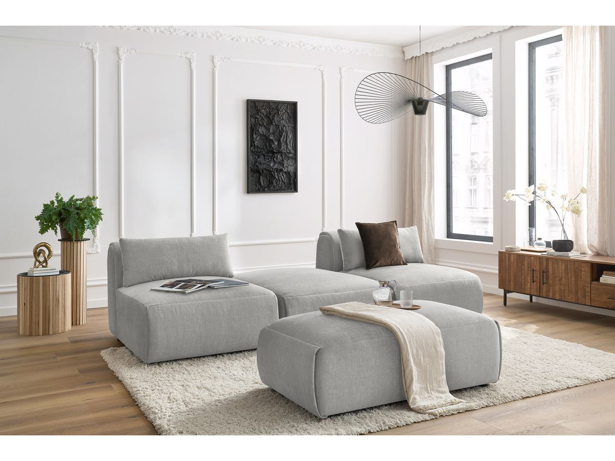 Bobochic Jeanne Sofa 4-Sitzer mit Pouf Samt Hellgrau