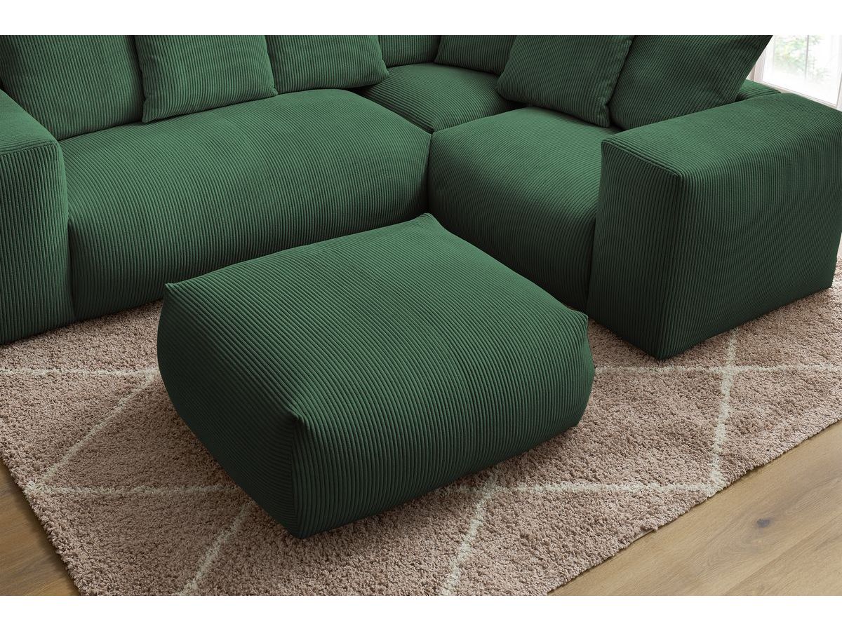Bobochic Voltaire Ecksofa mit Pouf 268 × 214 cm Cordsamt Grün Ecke rechts