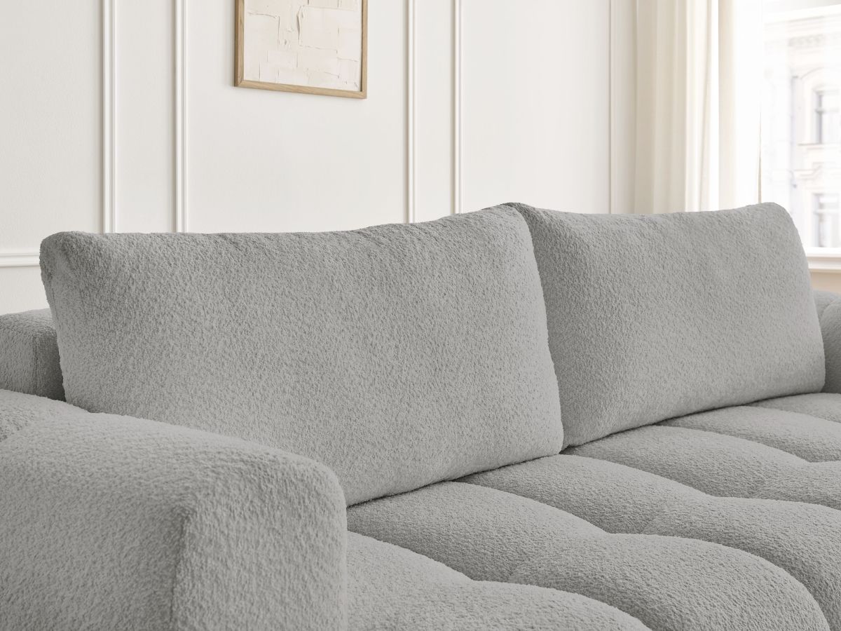 Bobochic Fuji Schlafsofa 3-Sitzer mit Bettkasten Bouclé-Stoff Hellgrau