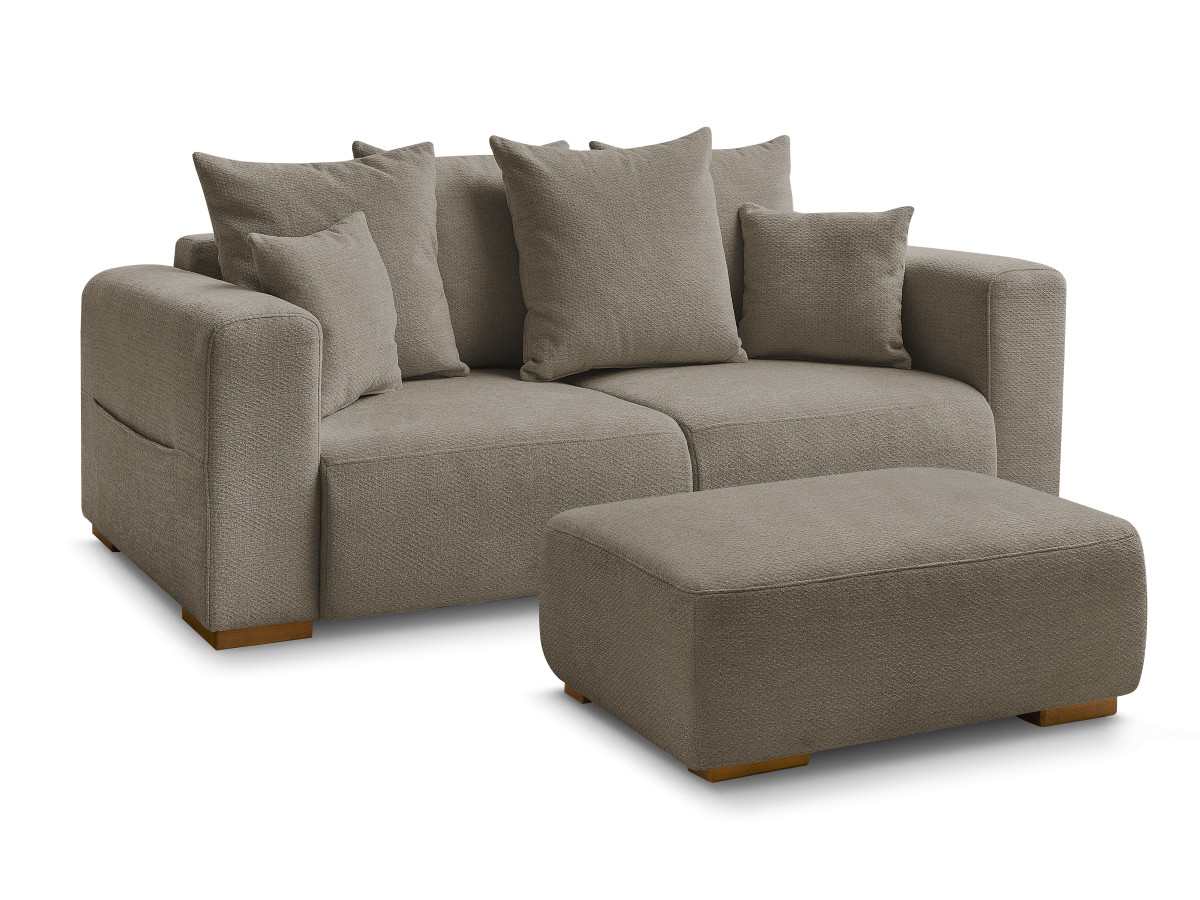 Bobochic Sidonie Sofa 3-Sitzer mit Pouf Melange-Stoff Taupe