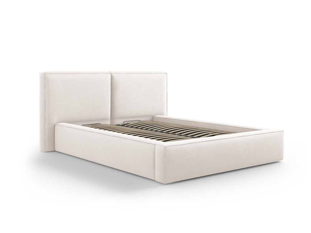Cosmopolitan Design Stauraumbett mit doppeltem Kopfteil Arendal 140x200 Strukturierter Stoff Megan Helles Beige