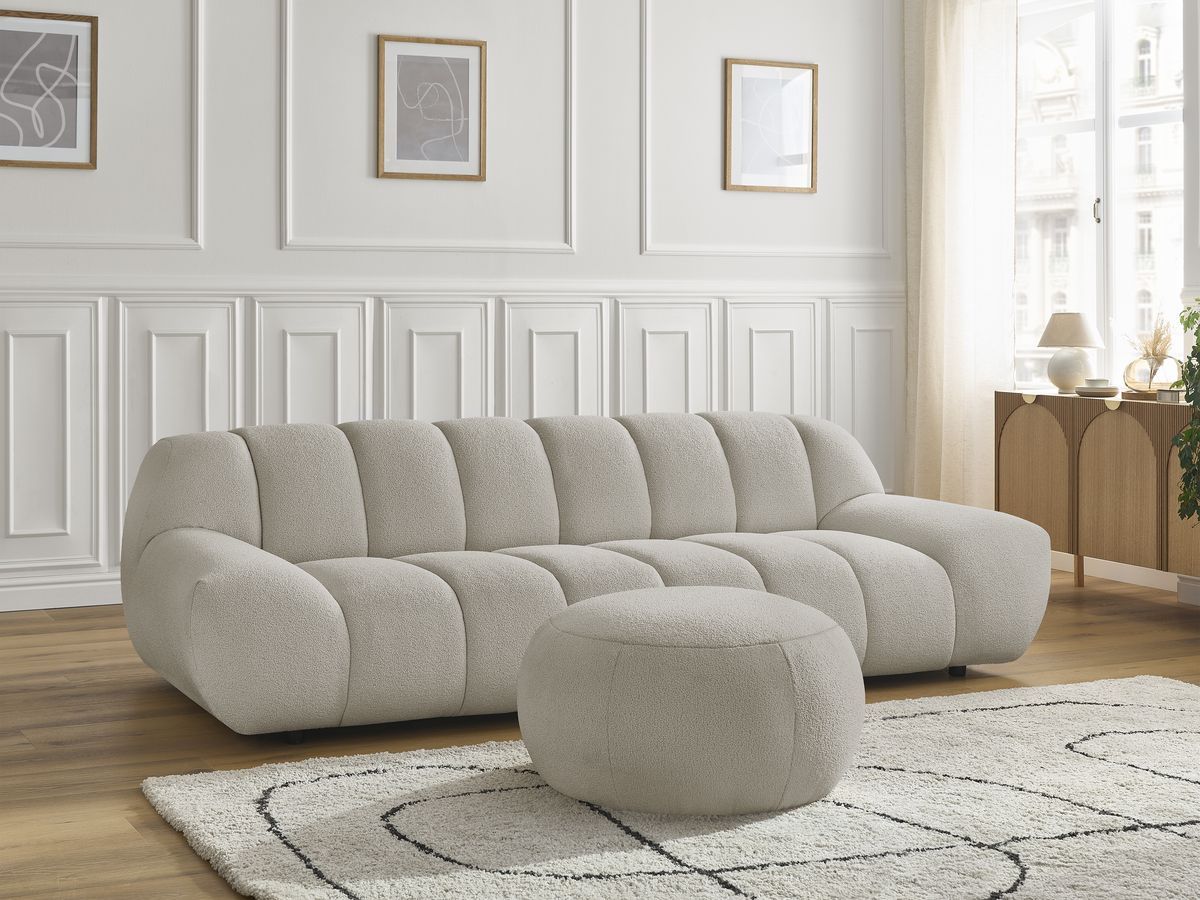 Bobochic Hayden Sofa 4-Sitzer mit Pouf Bouclé-Stoff Taupe