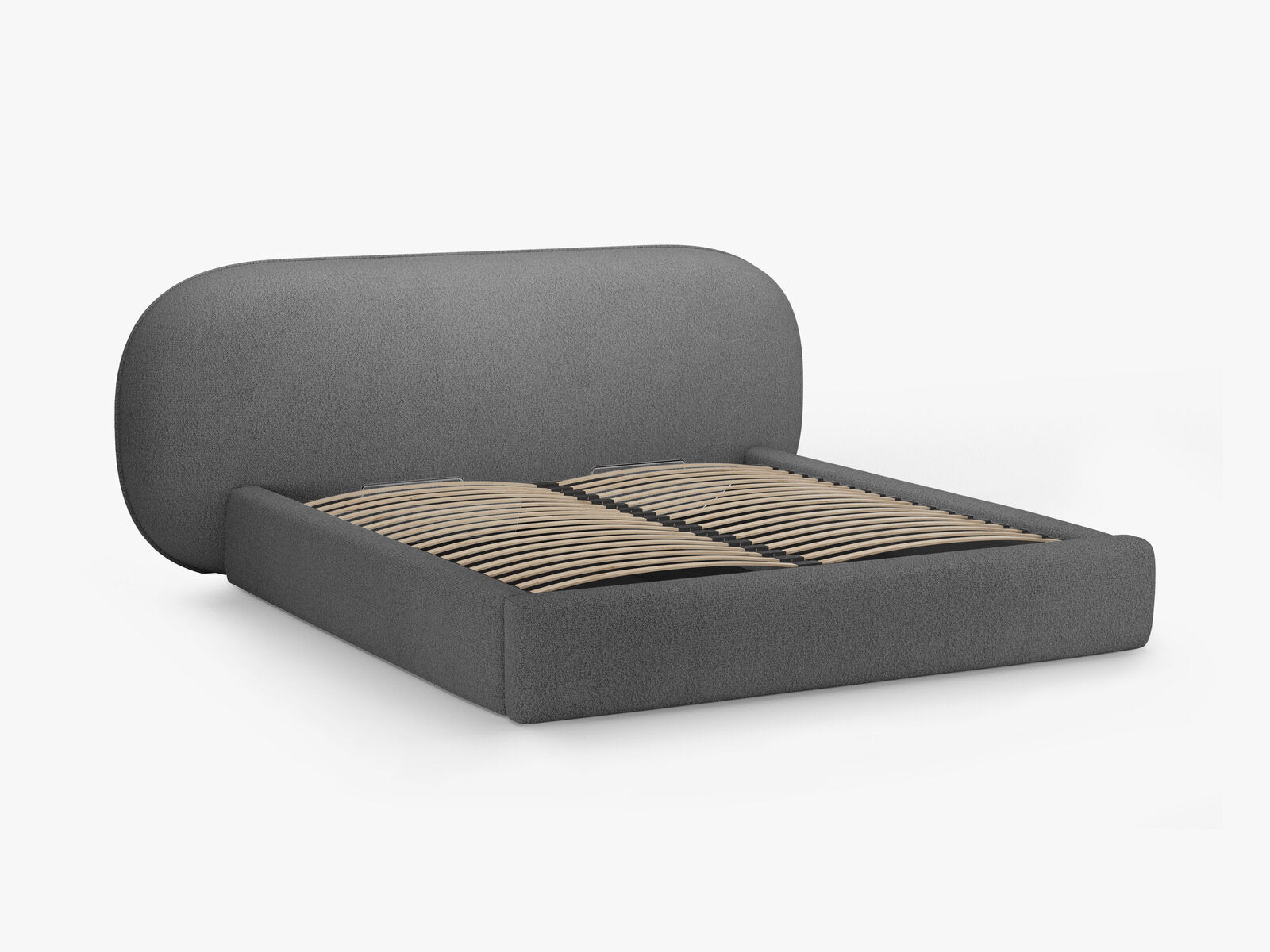 Micadoni Stauraumbett mit Kopfteil Ovalo Boucle Baloo Dunkelgrau 140x200