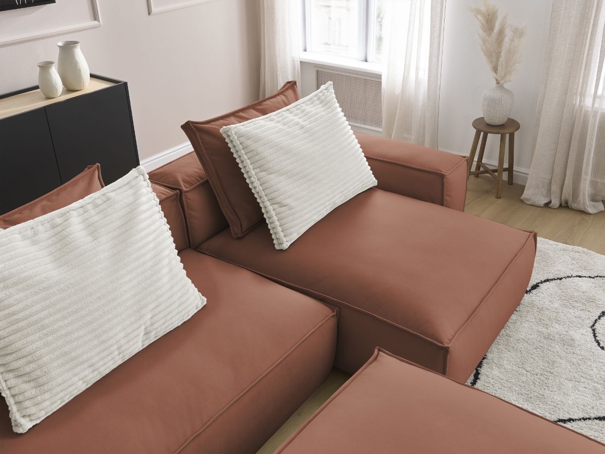Bobochic Boheme Ecksofa mit Pouf Kunstleder Dunkelbraun