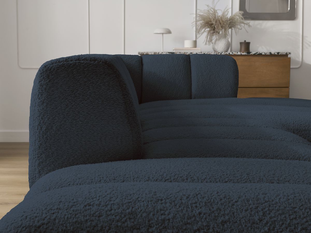 Bobochic Annecy Ecksofa mit Sofamodul und Pouf Bouclé-Stoff Dunkelblau Ecke rechts