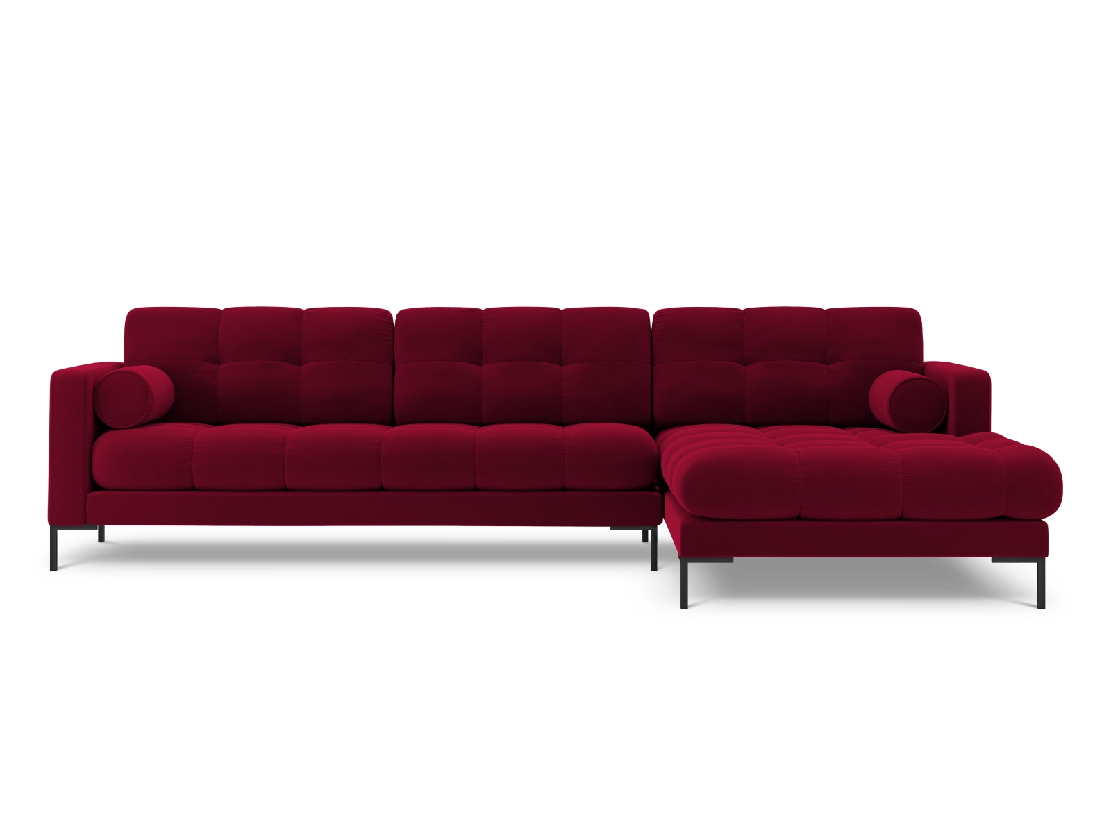Cosmopolitan Design Ecksofa Bali 5-Sitzer Samt Bluvel Rot Rechts Beine Schwarzes Metall