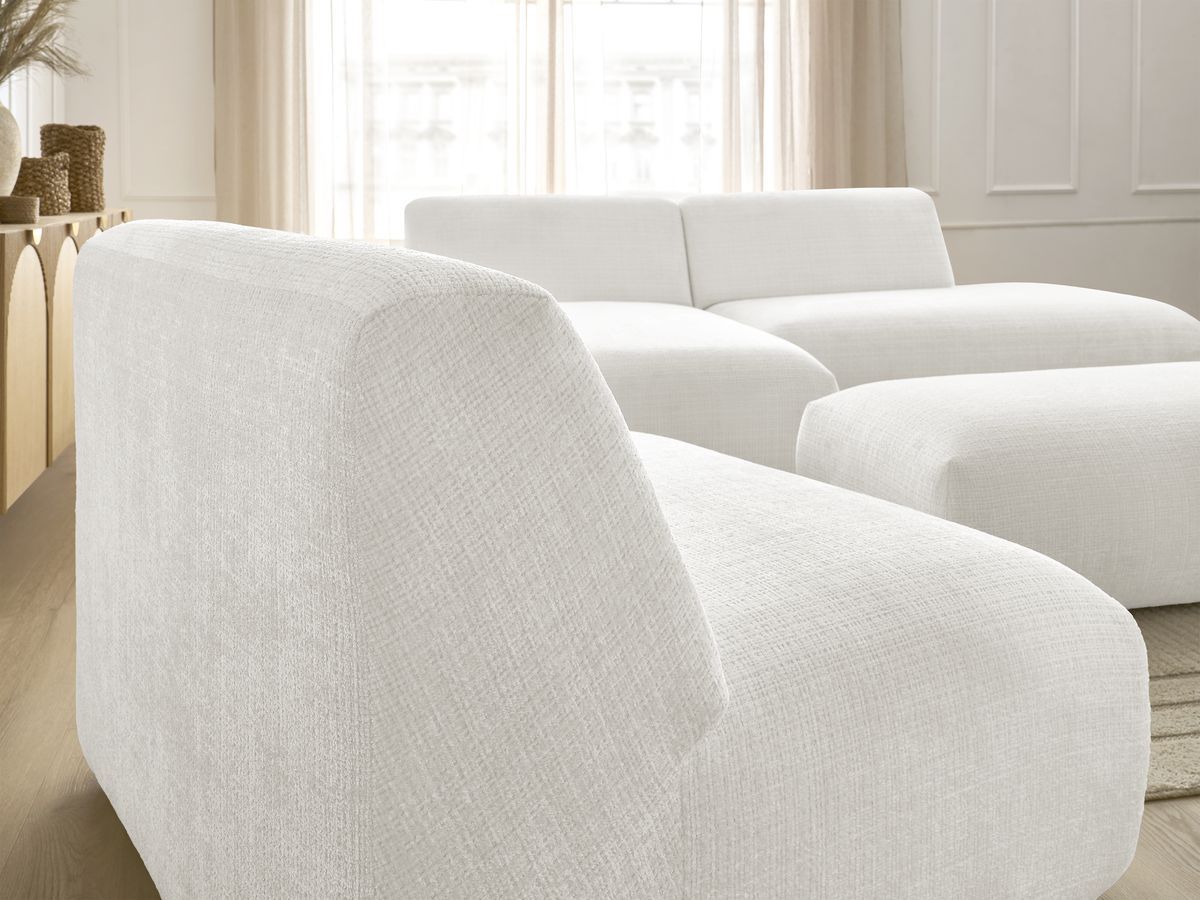 Bobochic Sirius Ecksofa mit Pouf 405 × 170 cm Strukturstoff Weiß Ecke links