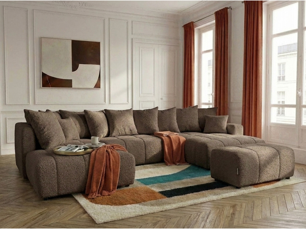 Bobochic Roxelane Wohnlandschaft mit Pouf Bouclé-Stoff Braun Ecke rechts