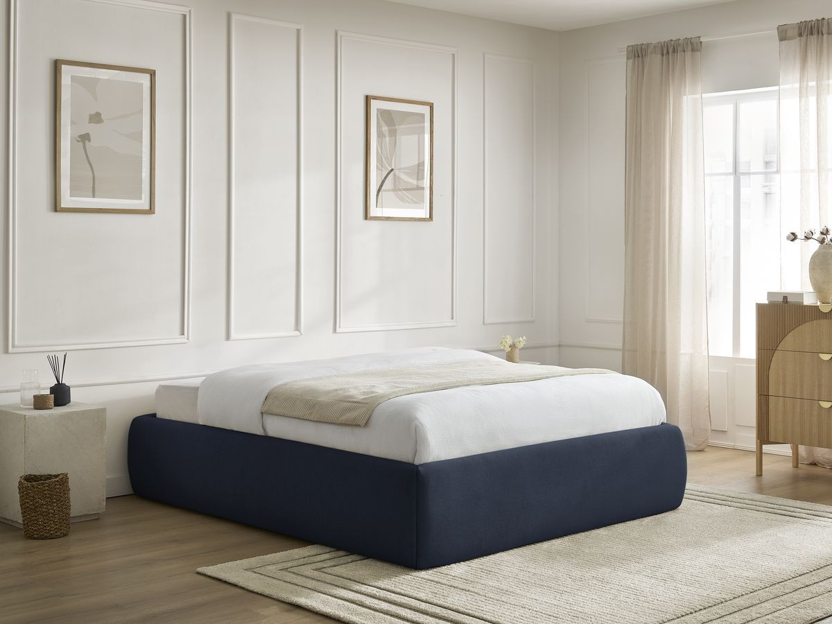 Bobochic Inera Bettgestell mit Bettkasten, ohne Kopfteil Stoff Blau, Liegefläche 160 × 200 cm