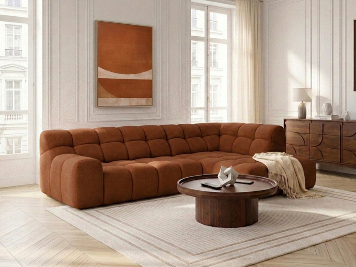 Bobochic Andre Ecksofa mit Schlaffunktion Chenille Orange Ecke rechts