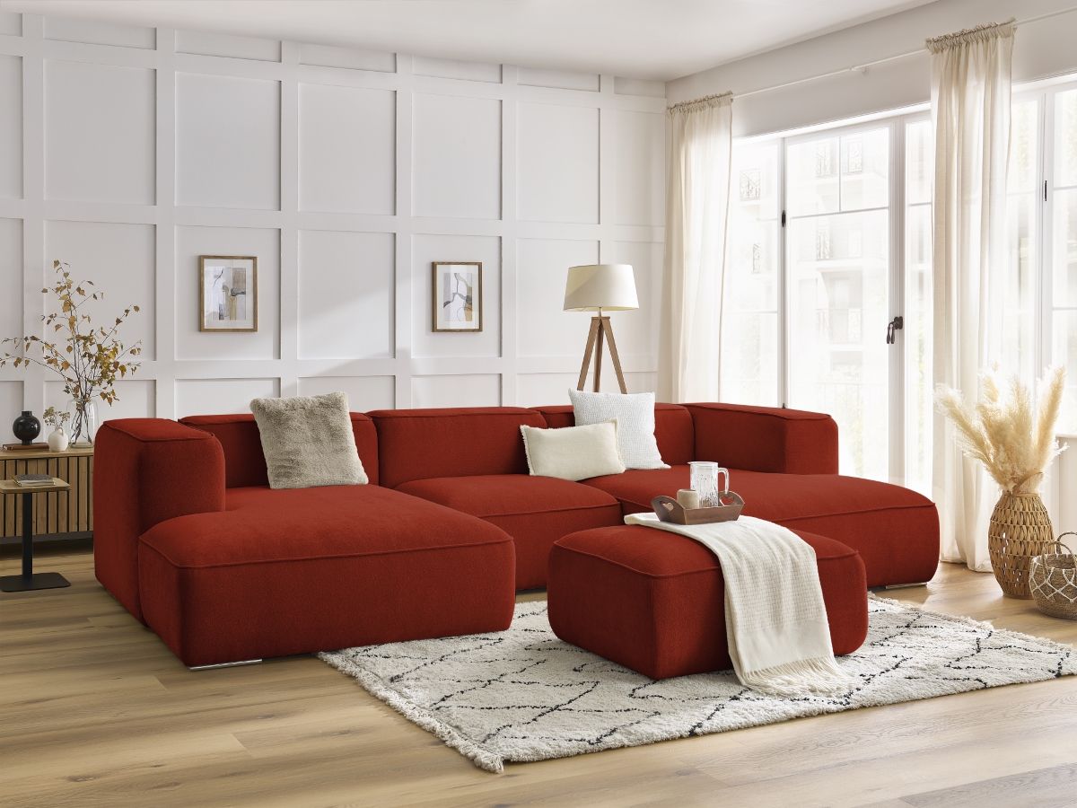 Bobochic Zephyr Wohnlandschaft mit Pouf Strukturstoff Orange