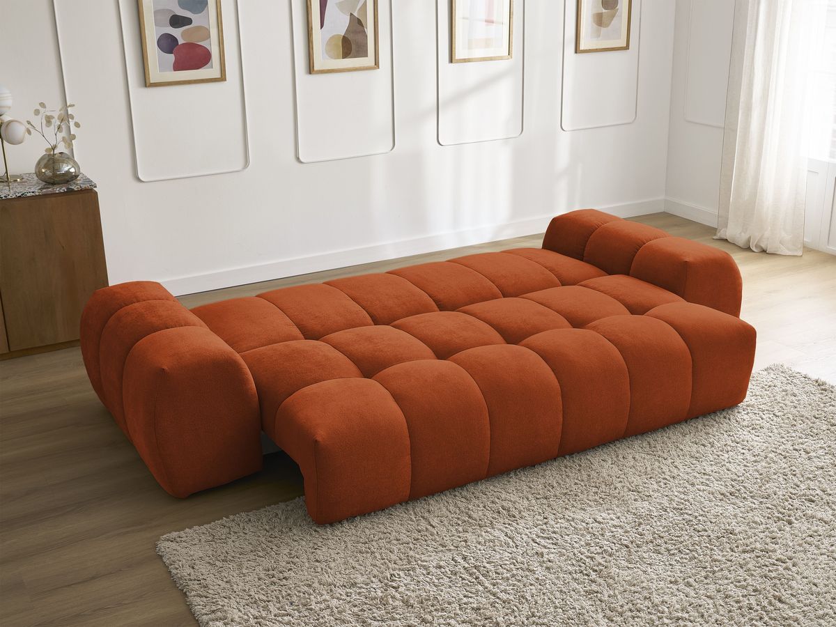 Bobochic Everest Schlafsofa 3-Sitzer mit Bettkasten, 2 Kissen Strukturstoff Orange