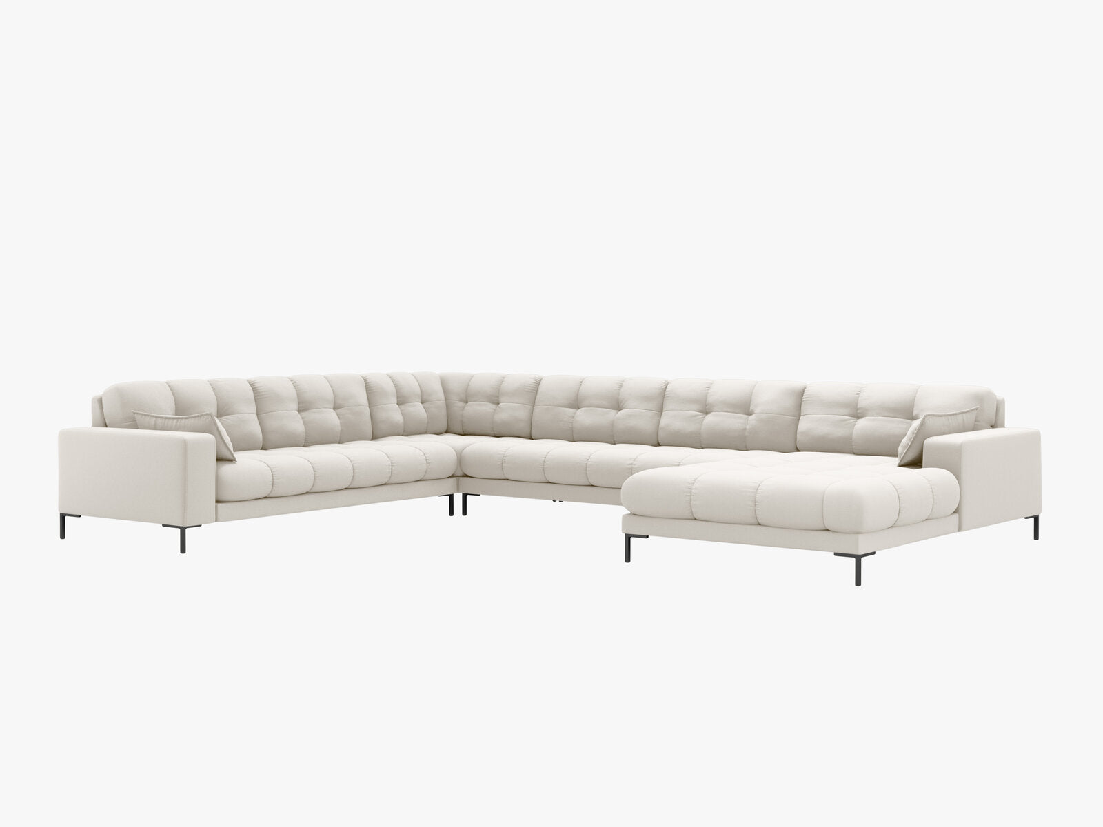 Micadoni Wohnlandschaft Mamaia 7-Sitzer Links Strukturierter Stoff Neve Helles Beige schwarze Beine