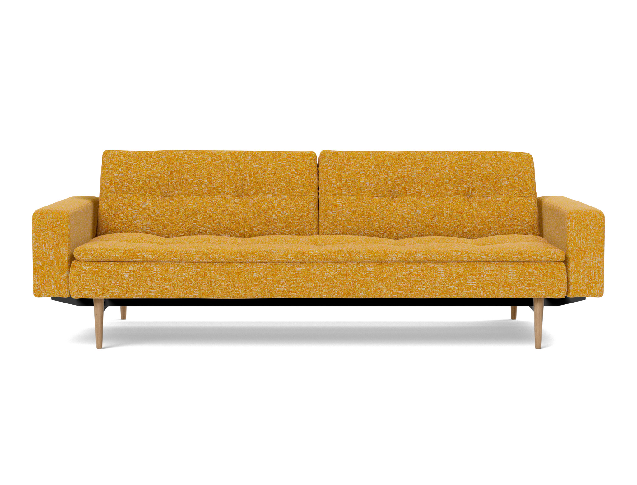 Schlafsofa Dublexo mit Armlehnen Boucle Skandi 536-Ochre Beine Styletto Eiche hell