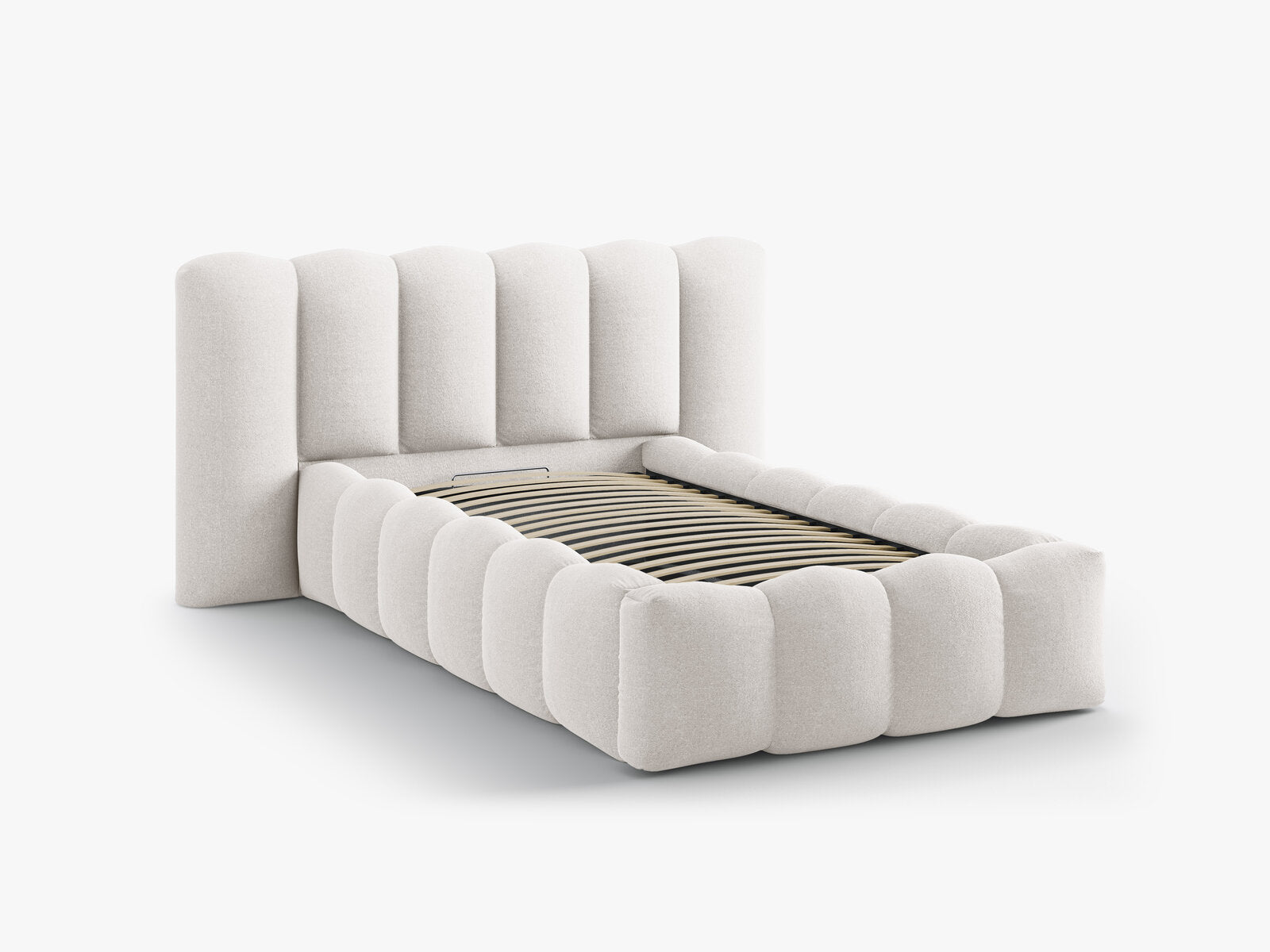 Micadoni Stauraumbett mit Kopfteil Lupine Strukturierter Stoff Moly Helles Beige 90x200